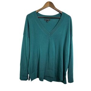 Banana Republic Womens XL Merino Wool V-Neck Sweater Green Relaxed Fit 1723846